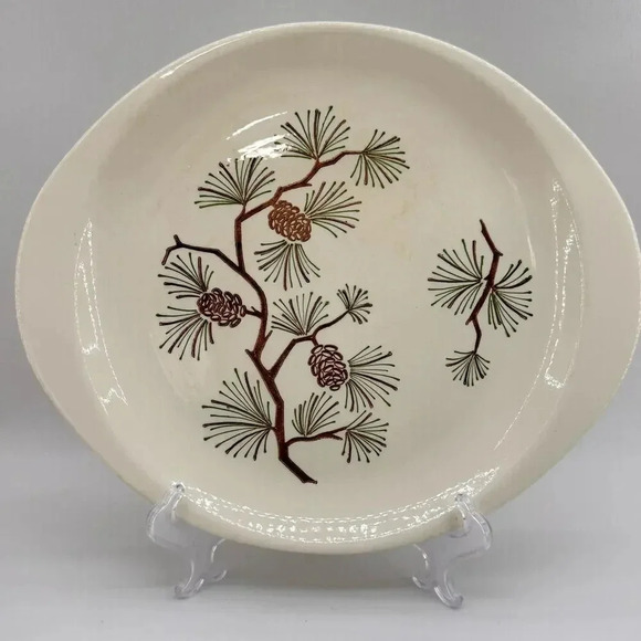 Vintage  Oven Proof Serving Plate Platter Pine Cones Pattern Made in USA - Picture 1 of 6